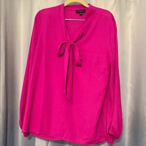 Tahari Pink Tie Front Blouse with Flowing Sleeves